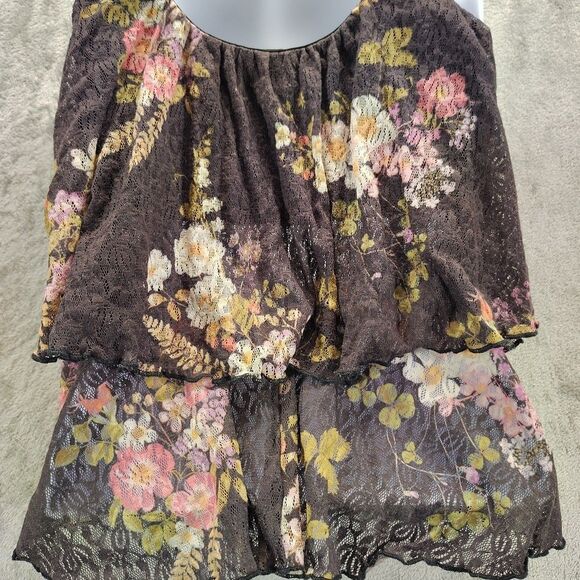 Wet Seal Women Sheer Lace Babydoll Top Floral Black Tier Tank Top Sz L Coquette - Picture 8 of 8